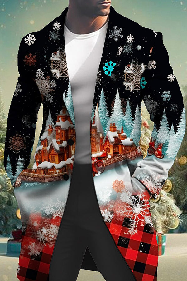 Christmas Print Long Sleeves Midi Blazer