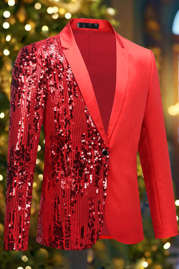 Party Sequin Notch Lapel Long Sleeve Blazer