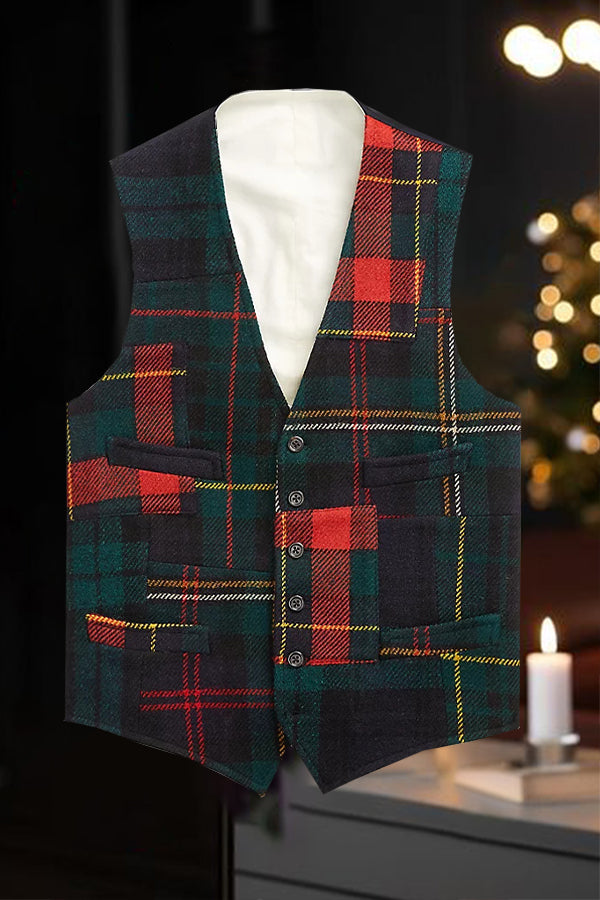 Christmas Patchwork Tartan Check Vest 