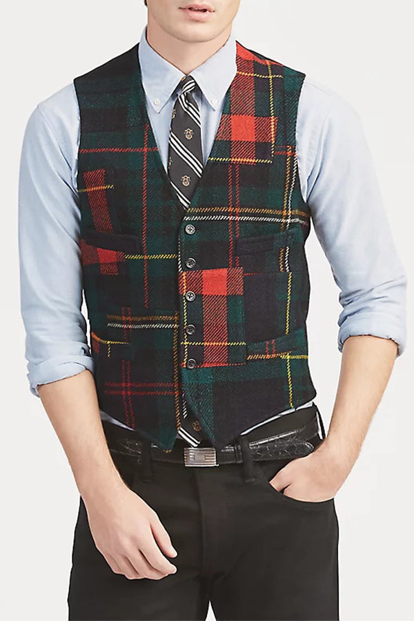 Christmas Patchwork Tartan Check Vest 