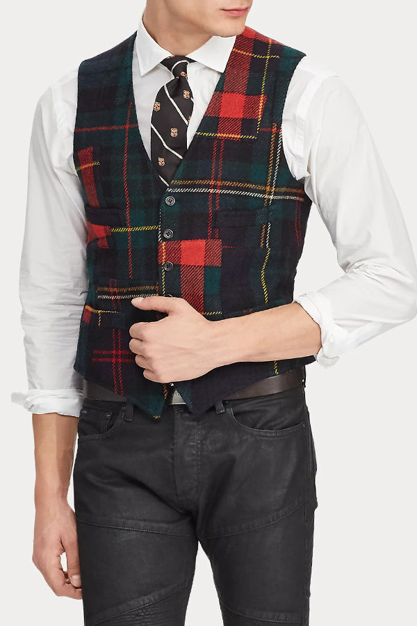 Christmas Patchwork Tartan Check Vest 