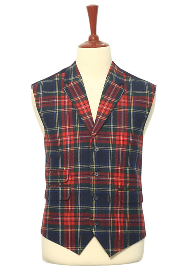 Christmas PNotch Lapel Tartan Check Vest 