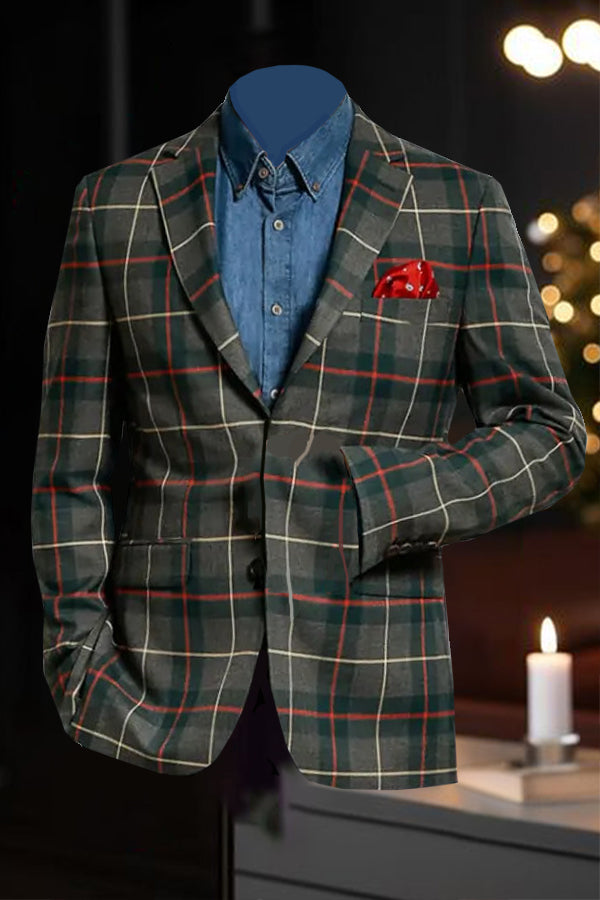 Classic Plaid Notch Lapel Blazer