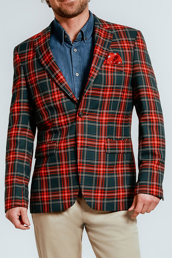 Christmas Green Plaid Notch Lapel Blazer