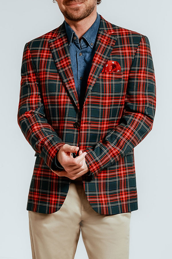 Christmas Green Plaid Notch Lapel Blazer