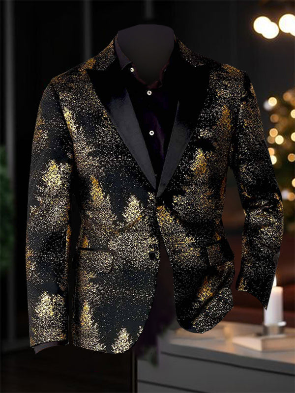 Christmas Gold Print Peak Lapel Blazer