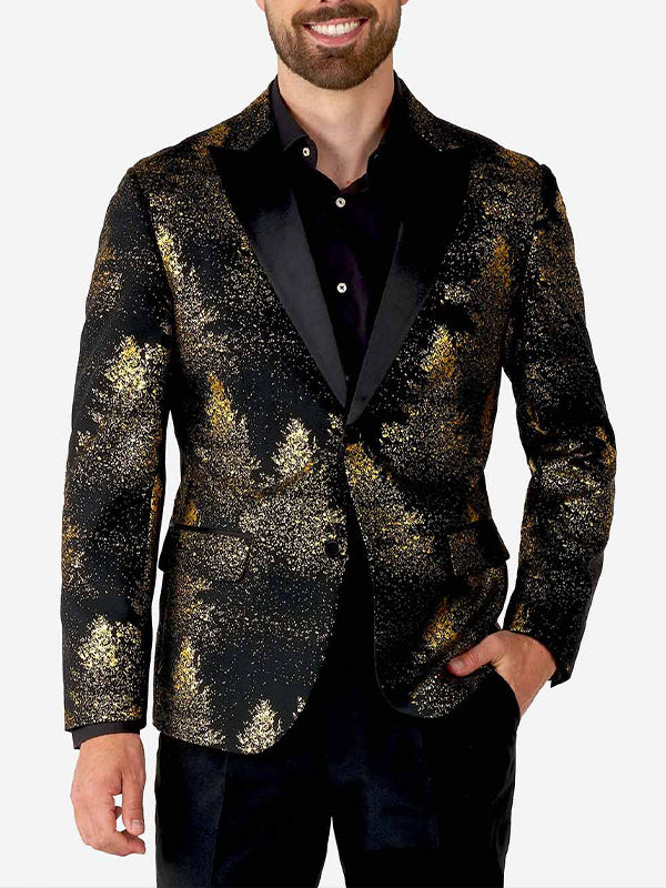 Christmas Gold Print Peak Lapel Blazer