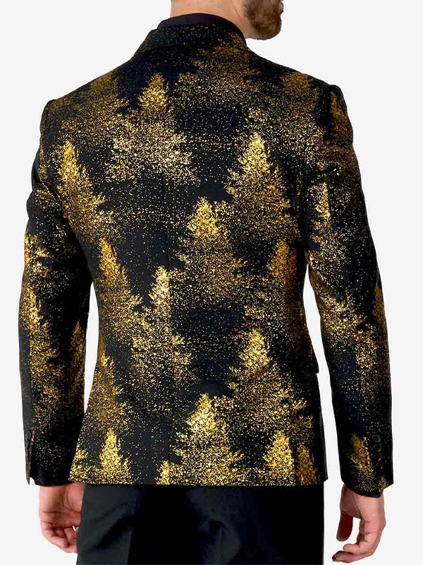 Christmas Gold Print Peak Lapel Blazer