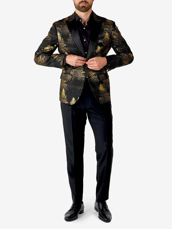 Christmas Gold Print Peak Lapel Blazer