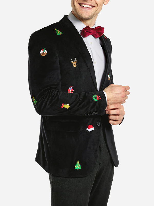 Christmas Gingerbread Man Print Peak Lapel Blazer