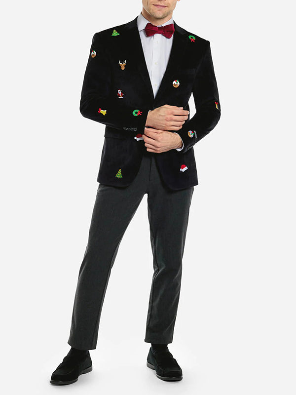 Christmas Gingerbread Man Print Peak Lapel Blazer