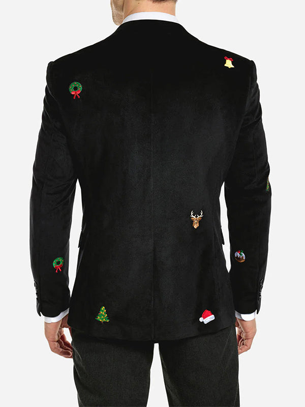 Christmas Gingerbread Man Print Peak Lapel Blazer