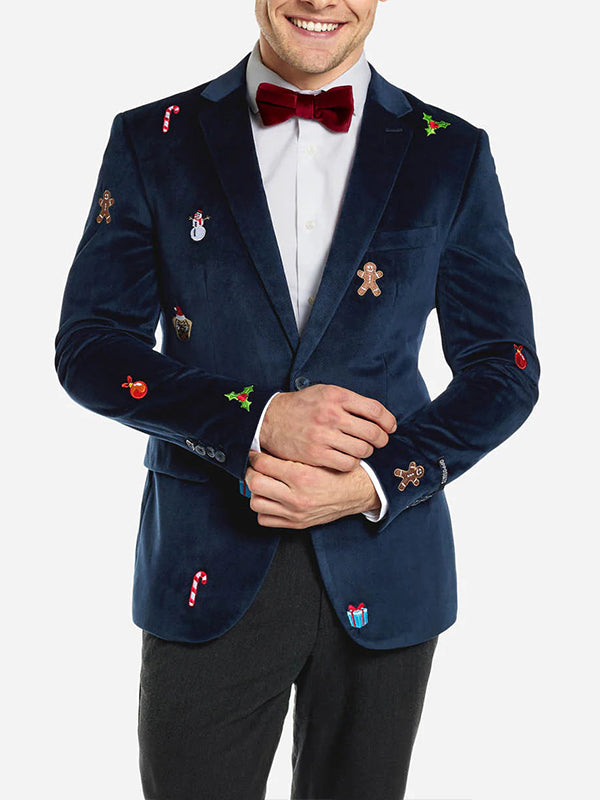 Christmas Gingerbread Man Print Peak Lapel Blazer