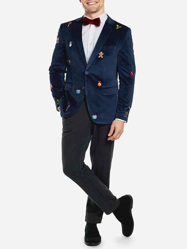 Christmas Gingerbread Man Print Peak Lapel Blazer