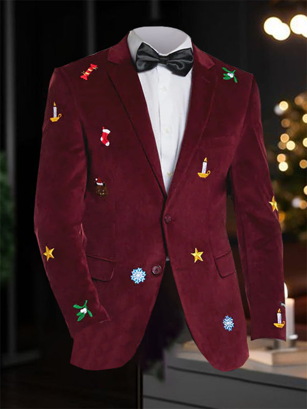 Christmas Gingerbread Man Print Peak Lapel Blazer