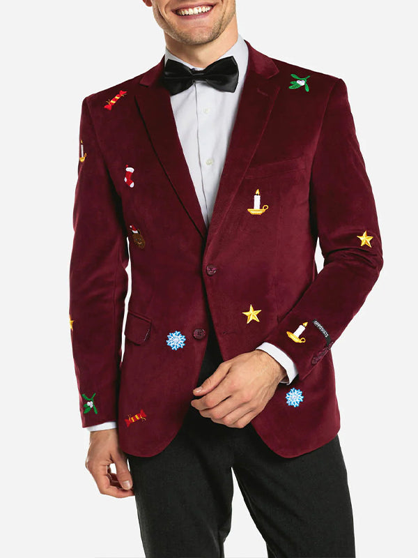 Christmas Gingerbread Man Print Peak Lapel Blazer