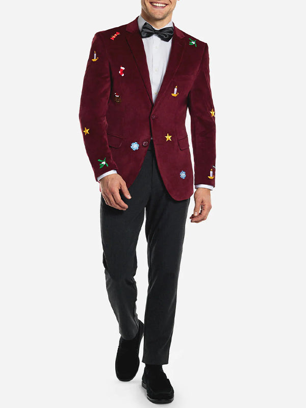 Christmas Gingerbread Man Print Peak Lapel Blazer