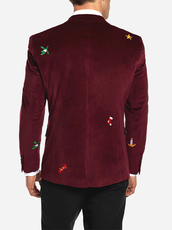 Christmas Gingerbread Man Print Peak Lapel Blazer