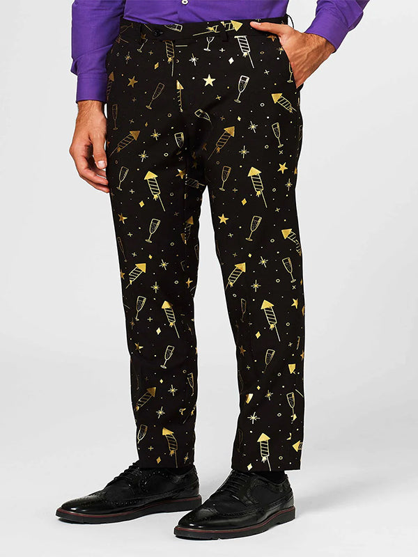 Christmas Gold Print Straight Leg Pants