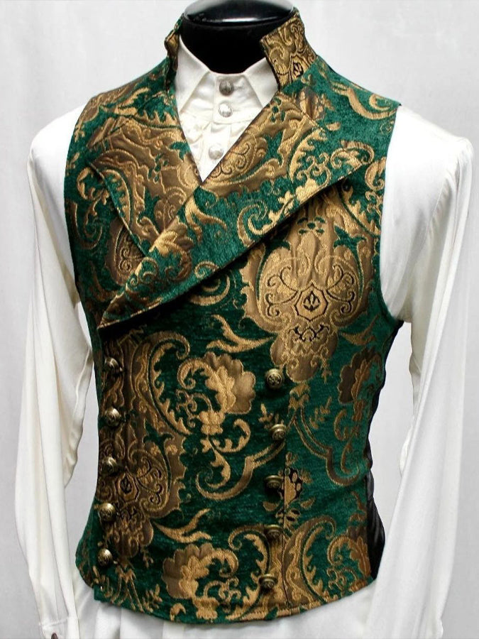 Retro Palace Print Lapel Collar Vest 