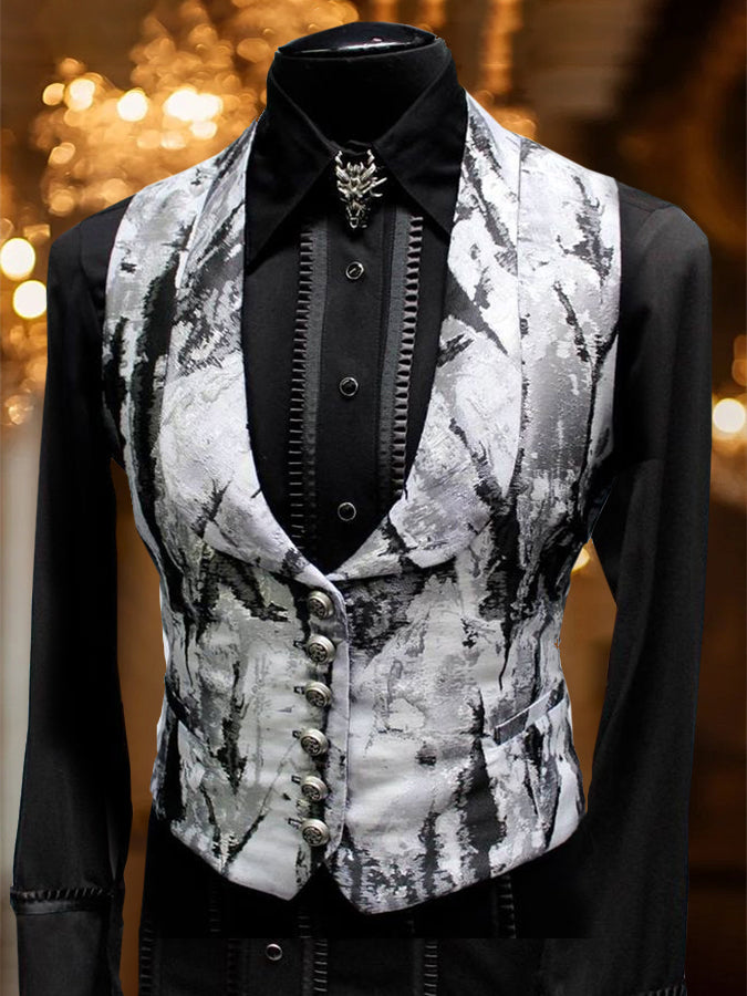 Retro Marble Print Shawl Collar Vest 