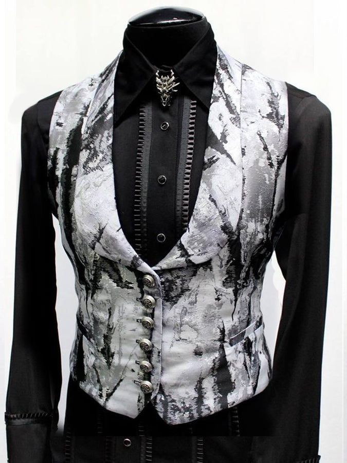 Retro Marble Print Shawl Collar Vest 