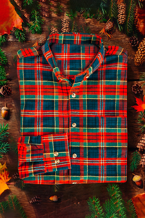 Holiday Button Up Plaid Flannel Shirt Jacket