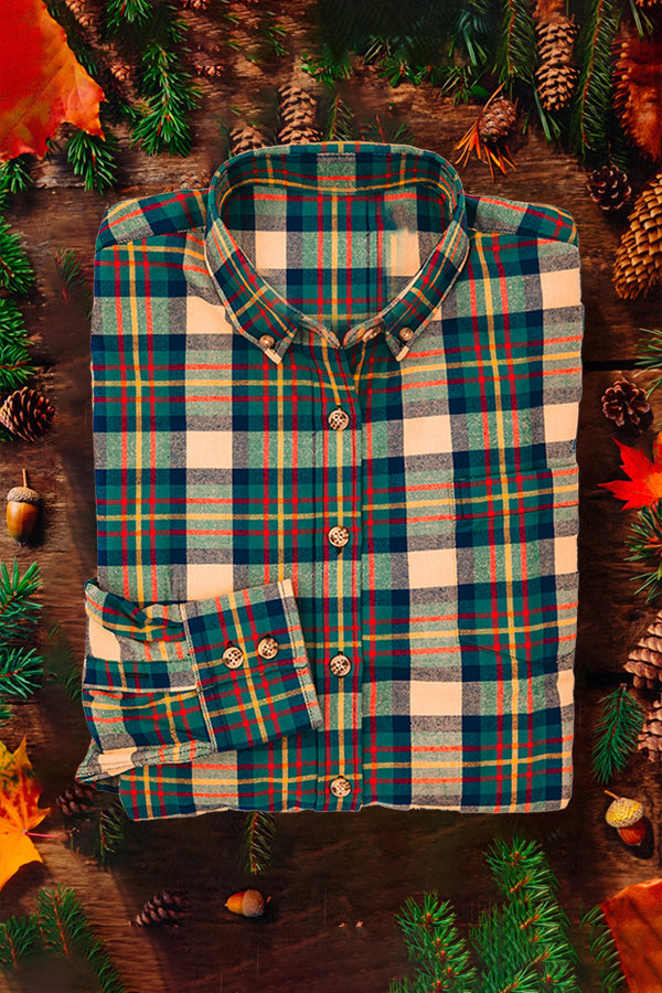 Holiday Button Up Flannel Plaid Shirt