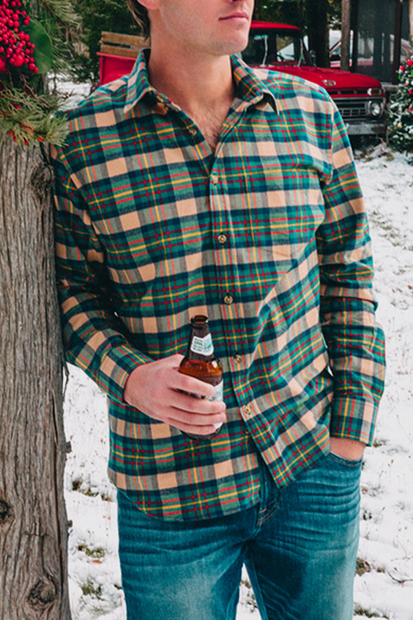 Holiday Button Up Flannel Plaid Shirt