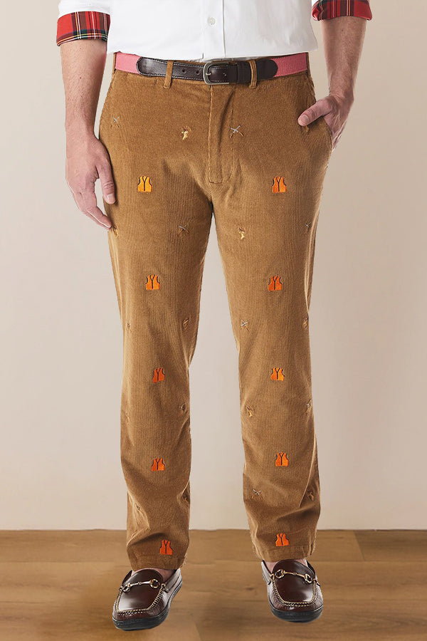 Retro Graphic Print Corduroy Straight Leg Pants