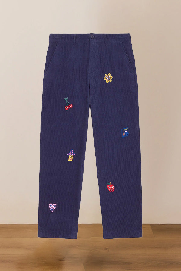 Retro Graphic Print Straight Leg Corduroy Pants