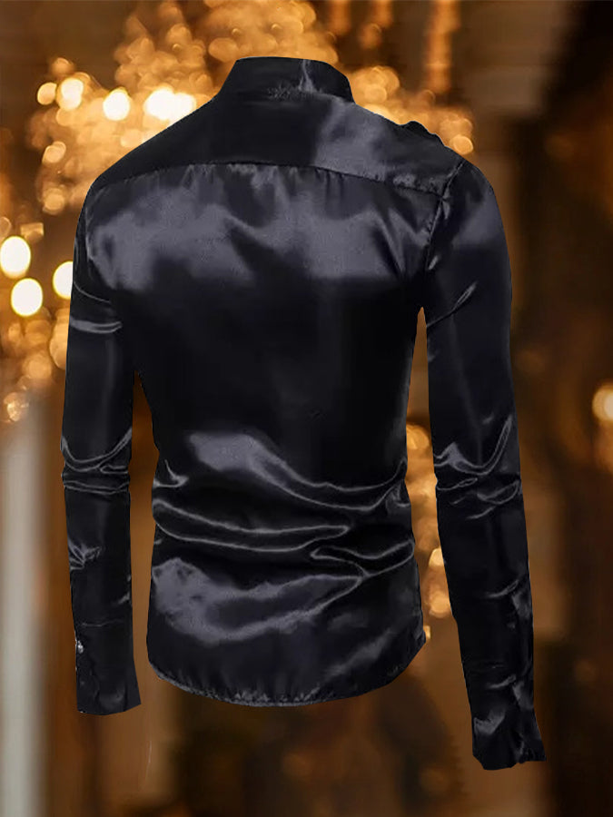 Elegant Ruffle Long Sleeve Satin Shirt