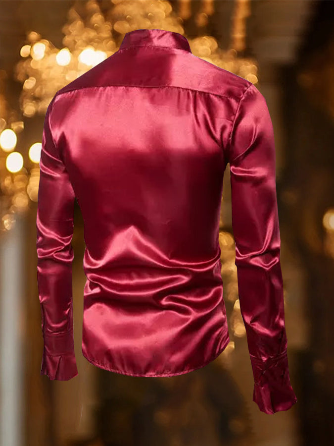 Elegant Ruffle Long Sleeve Satin Shirt