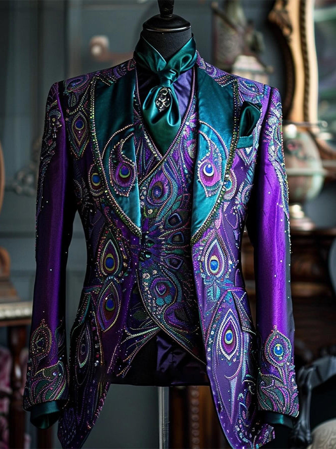 Gorgeous Peacock Feather Print Long Sleeves Blazer