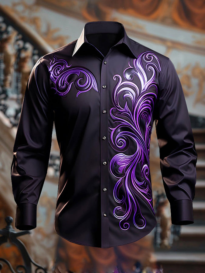 Chic Contrast Symmetrical Vine Print Shirt