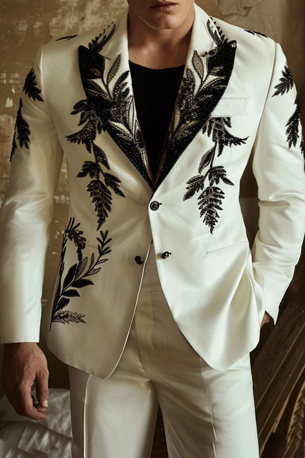 Wedding Print Peak Lapel Long Sleeves Blazer