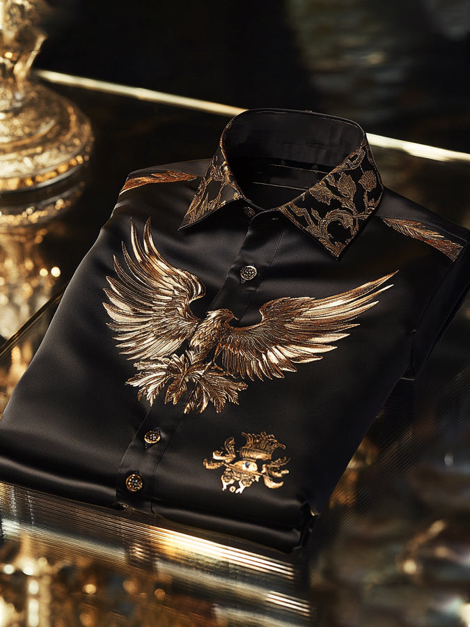 Classic Eagle Print Satin Long Sleeve Shirt