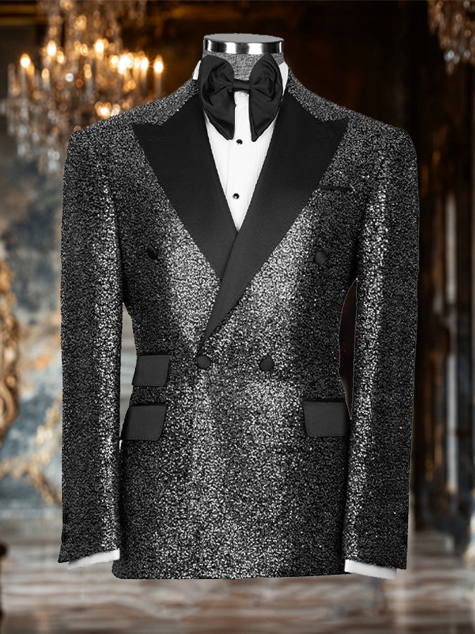 Elegant Double Breasted Sequins Blazer