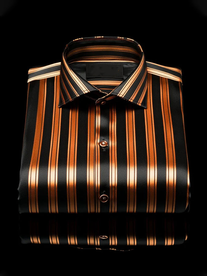 Business Long Sleeved Striped Print Satin Shirt