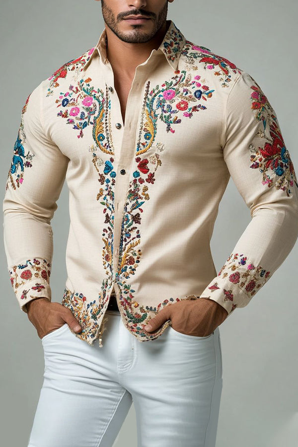 Vintage Symmetrical Pattern Print Single Breasted Shirt