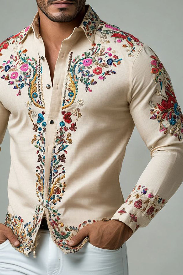 Vintage Symmetrical Pattern Print Single Breasted Shirt