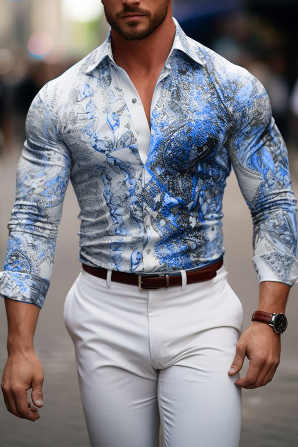 Chic Marble Print Single Breasted Shirt