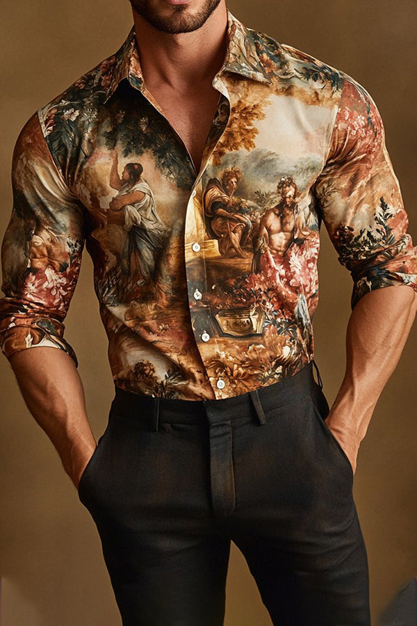 Classic Painting Print Single Breasted Shirt