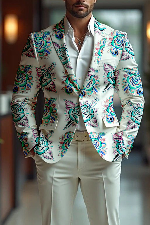 Colourful Figure Graphic Single Breasted Blazer