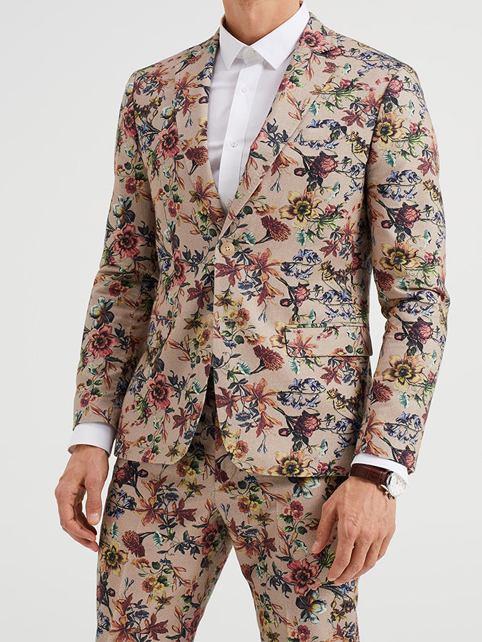 Retro Botanical Print Long Sleeves Blazer