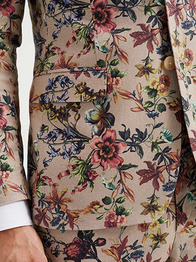 Retro Botanical Print Long Sleeves Blazer