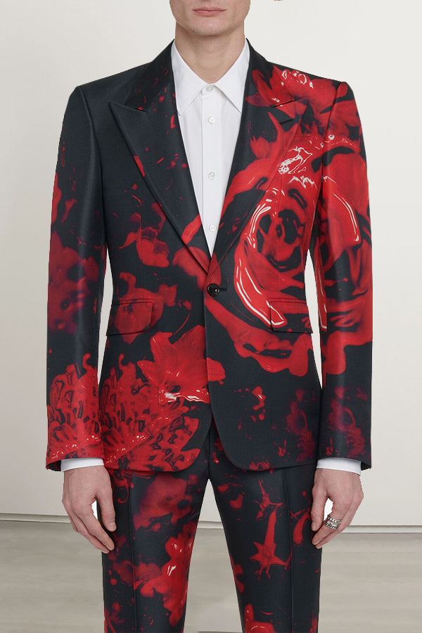 Elegant Rose Print Single Breasted Blazer