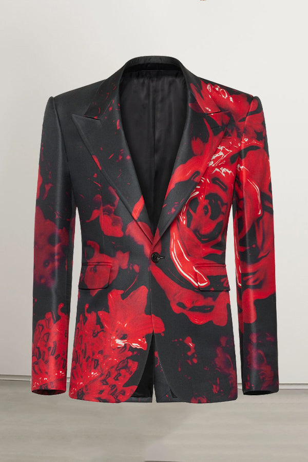 Elegant Rose Print Single Breasted Blazer