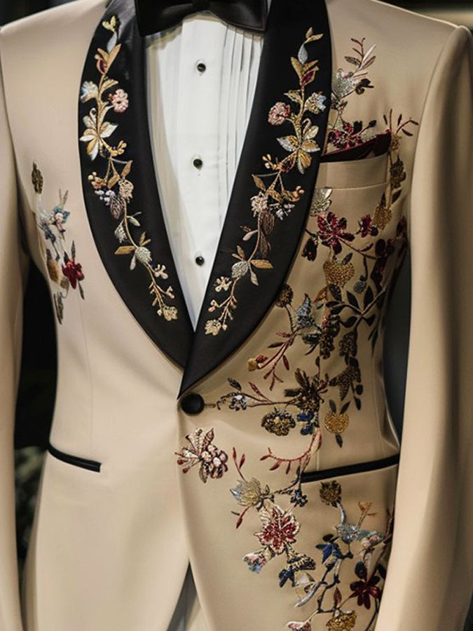 Romantic Single Breasted Flower Embroidery Print Blazer