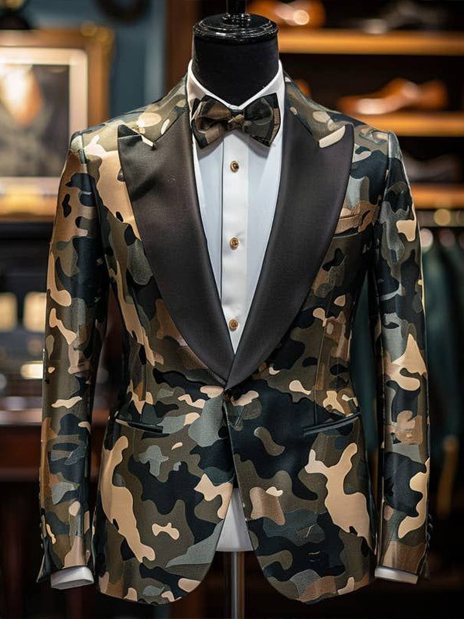 Casual Camo Print Single Breasted Blazer